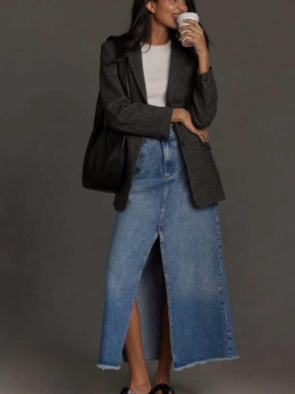 Anthropologie Pilcro The Madi Front-Slit Denim Maxi Skirt Size 6 US